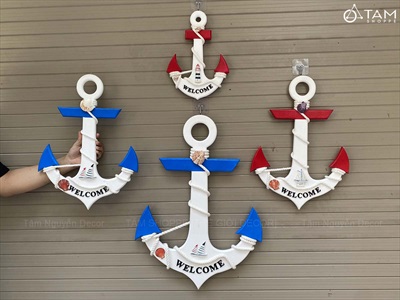 Mỏ neo gỗ Welcome quấn dây thừng đính phụ kiện [3 Size - 2 màu] C32-50-67cm MONEO-05